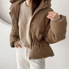 Hooded Drawstring-waist Padded Jacket Brown - One Size