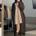 Long Cable Knit Cardigan Coffee - One Size