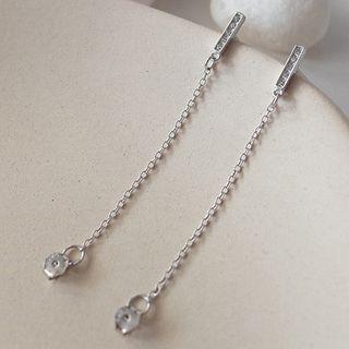 Rhinestone Bar Chain Drop Earring 1 Pair - 925 Silver - One Size
