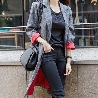 Contrast-lining Glen-plaid Coat