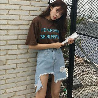 Distressed Fray Hem A-line Denim Skirt