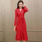 Tie-waist Ruffle Lace Midi Dress