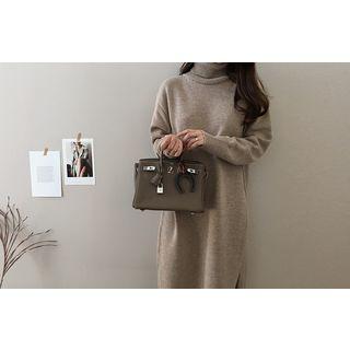Turtle-neck Slit-side Wool Blend Dress