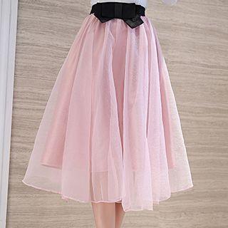 Set: Blouse + Bow-accent Mesh Skirt