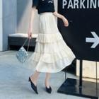 Ruffled A-line Midi Skirt