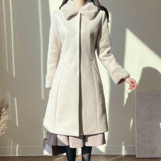 Eco-fur Detail A-line Coatdress