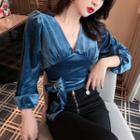 V-neck Tie-front Velvet Blouse
