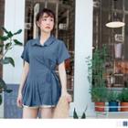 Tie-waist Pleated Panel Short-sleeve Blouse