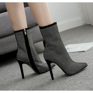 Stiletto Heel Rhinestone Short Boots