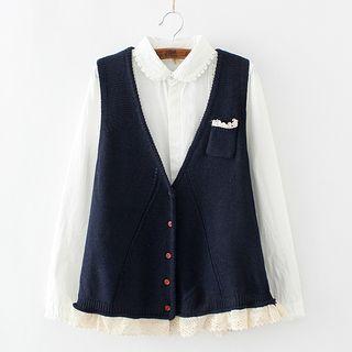 Lace Hem Buttoned Knit Vest