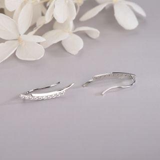 925 Sterling Silver Rhinestone Curve Earring 1 Pair - Es1108 - Platinum - One Size