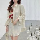 Flower-accent Long Sleeve Ripped Shirtdress