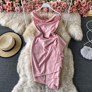 Crinkled Plain Asymmetrical Tank Dress