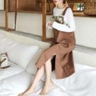Pocket-detail Long Suspender Dress Light Brown - One Size