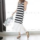 Sleeveless Frill-hem Striped Maxi Dress