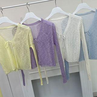 Tie-front Sheer Ribbed Cardigan