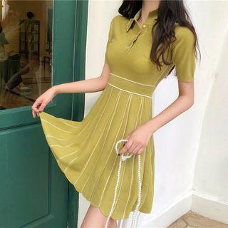 Short-sleeve Contrast Trim Knit Polo Dress