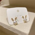 Rabbit Rhinestone Faux Pearl Earring 1 Pair - Ndyz284 - Gold & White - One Size