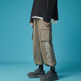 Paisley Print Panel Drawstring-cuff Cargo Pants