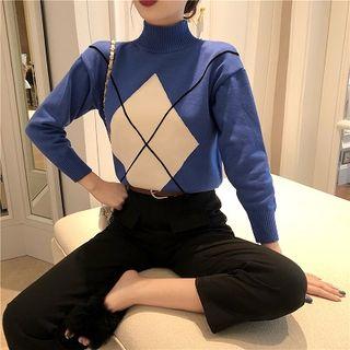 Turtleneck Diamond Check Sweater