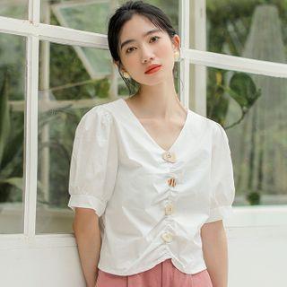 Short-sleeve V-neck Crop Top White - One Size