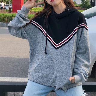 Color Block Striped Trim Hoodie