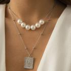 Set: Faux Pearl Necklace + Pendant Necklace