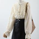 Lace Blouse / Faux Leather Mini A-line Skirt