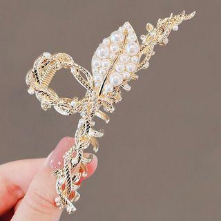 Leaf Faux Pearl Alloy Hair Clamp Ly2530 - White & Gold - One Size