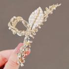 Leaf Faux Pearl Alloy Hair Clamp Ly2530 - White & Gold - One Size