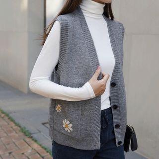 Sleeveless Daisy-pattern Cardigan