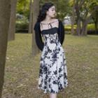 Set: Long-sleeve Shrug + Spaghetti Strap Floral Dress