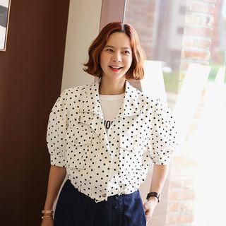 Puff-sleeve Dotted Zip-up Jacket