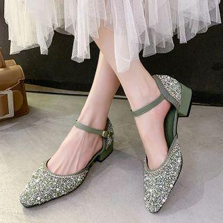 Rhinestone Accent Block Heel Dorsay Pumps