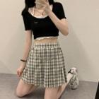 High-waist Chain Plaid Pleated Skirt