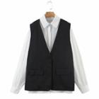 Set: Plain Shirt + One-button Vest