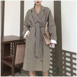 Notch-lapel Tie-waist Coat As Shown In Figure - One Size