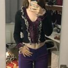 V-neck Ruffle-collar Paneled Zip-up Top