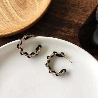 Chained Hoop Earring 1 Pair - S925 Silver - Gold - One Size