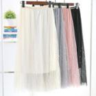 Faux-pearl Detail Midi Mesh Skirt