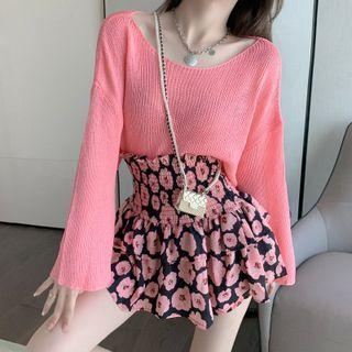 Floral Print Mini A-line Skirt / Sweater