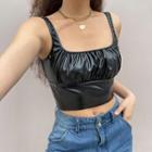 Faux Leather Ruched Crop Tank Top