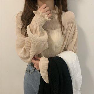 Ruffle-hem Pleated Chiffon Blouse