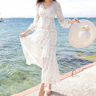 Star Patterned Chiffon Maxi Dress