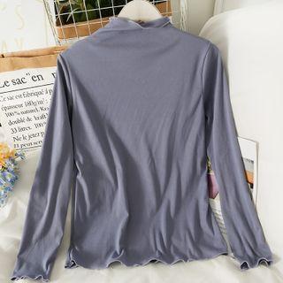 Ruffle-edge High-neck Slim Top In 7 Colors