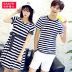 Couple Matching Short-sleeve Striped T-shirt / Dress