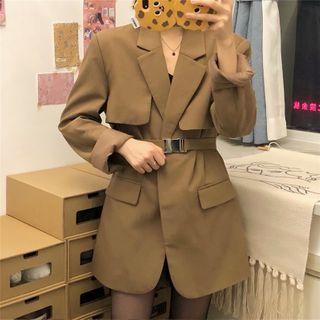 Belt-waist Coat Coffee - One Size