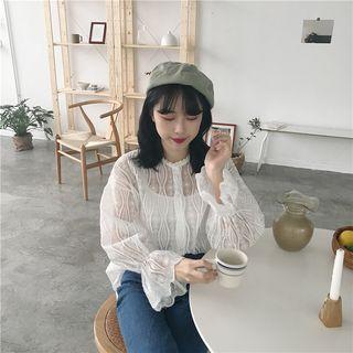 Set: Long-sleeve Lace Blouse + Camisole Top
