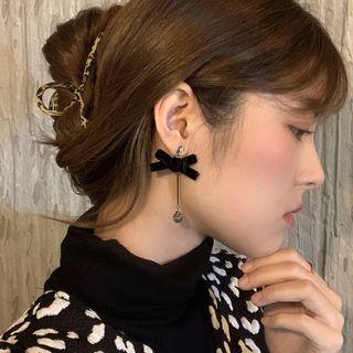 Bow Drop Earring 1 Pair - Black & Silver - One Size