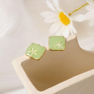 Flower Square Alloy Earring E338-2 - 1 Pair - Green - One Size